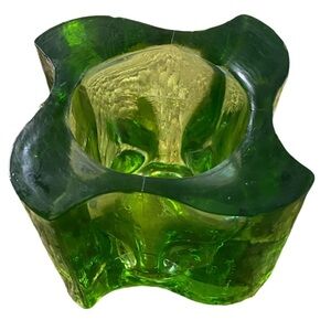 Green Glass Art Piece. Candle Holder. Heavyweight. Beautiful. Made in Spain.